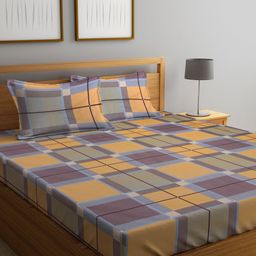 KLOTTHE Grey & Yellow Geometric Printed 300 TC Double Bedsheet With 2 Pillow Covers-10