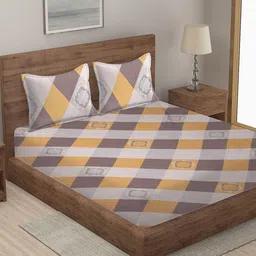 KLOTTHE Yellow & Grey Geometric Printed 300 TC Double Bedsheet With 2 Pillow Covers-image-89