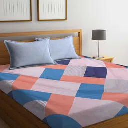 KLOTTHE Blue & Pink Geometric-Printed 300 TC Double Bedsheet With 2 Pillow Covers-7