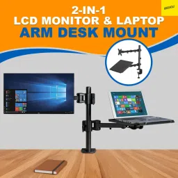 FreshDcart MM10 Karomouj Dual Monitor and Laptop Desk Mount Fully Adjustable Stand for Laptops Plated Desk Stand Laptop Stand with Adjustable Height Compatible with Universal Laptops image 3