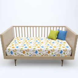 MAFATLAL Blue & White Cartoon Characters 180 TC Crib Bedsheet-image-40
