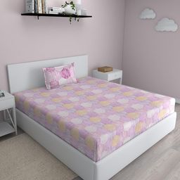 GM Pink & White Geometric 180 TC Single Bedsheet with 1 Pillow Covers-3