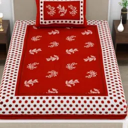Aura Red & White Floral Pure Cotton 120 TC Single Bedsheet Set 2.25 m x 1.50 m-28