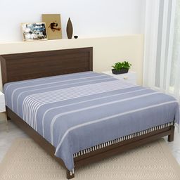 Aura Grey & White Striped 144 TC Cotton Queen Bedsheet with Pillow Covers-image-65