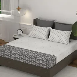 MYTRIDENT Grey & White 144 TC King Bedsheet with 2 Pillow Covers-47