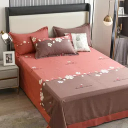 JC HOME Brown & Peach-Coloured Cotton 220 TC Single Bedsheet with 2 Pillow Covers-image-87