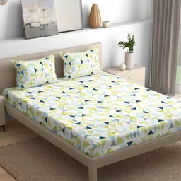 wakefit Maze Green & White Geometric Cotton 144 TC King Bedsheet with 2 Pillow Covers-picture-39