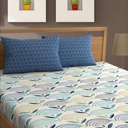 Bajo's White & Green Ethnic Motifs 350 TC King Bedsheet with 2 Pillow Covers-image-75