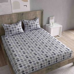 Spangle Beige & Grey Geometric 260 TC King Bedsheet with 2 Pillow Covers-image-53