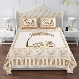 Kuber Industries Brown & Cream Graphic 160 TC Cotton King Bedsheet with 2 Pillow Covers-image-91