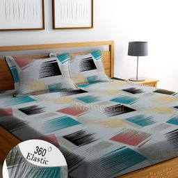 RISING STAR Grey & Green Microfiber 250 TC Fitted King Bedsheet with 2 Pillow Covers-image-1