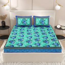 PATRICKO Teal & Purple Floral 210 TC Queen Bedsheet with 2 Pillow Covers-image-13