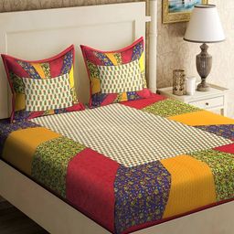 UNIQCHOICE Green & Red Geometric 120 TC Queen Bedsheet with 2 Pillow Covers-18