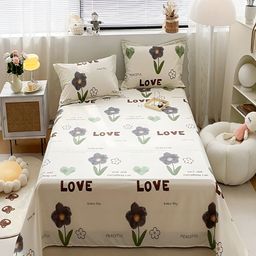 JC HOME White & Blue Floral Cotton 200 TC Single Bedsheet With 1 Pillow Cover-image-101