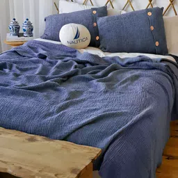 Nautica Blue 350 TC Queen Bedsheet with 2 Pillow Covers-image-86
