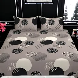 FINE TEX WORLD Grey Geometric Microfiber 210 TC King Bedsheet with 2 Pillow Covers-image-88