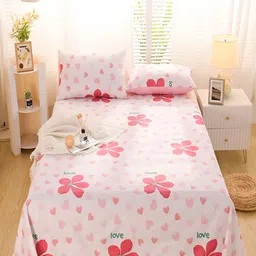 JC HOME White & Pink Floral 220 TC Cotton Single Bedsheet with 1 Pillow Cover-image-50