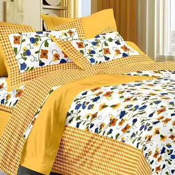 POORAK Yellow & White Floral 104 TC Cotton Queen Bedsheet Set-image-14