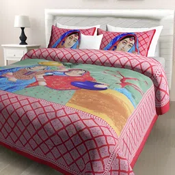 POORAK Red & Blue Graphic Cotton 104 TC Queen Bedsheet With 2 Pillow Covers-image-20