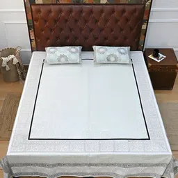 Art Avenue Grey & White Floral 120 TC Queen Bedsheet with 2 Pillow Covers-image-16
