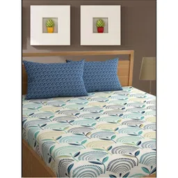 UrbanArts Turquoise Blue & Off White Ethnic Motifs King Bedsheet with 2 Pillow Covers-image-58