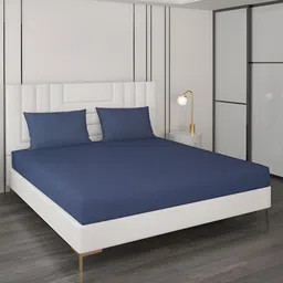 Monte Carlo Blue 400 TC King Bedsheet with 2 Pillow Covers-image-1