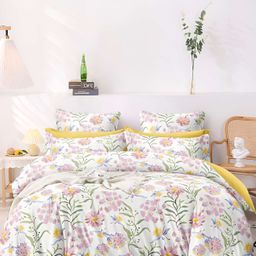 Bajo's White & Yellow Floral Cotton 350 TC Flat King Bedsheet with 2 Pillow Covers-image-22