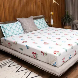 URBAN SPACE Regal Red Floral 220 TC King Bedsheet & 2 Pillow Covers-image-98