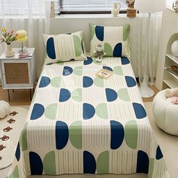 JC HOME White & Green Geometric 200 TC Cotton Queen Bedsheet with 2 Pillow Covers-image-62