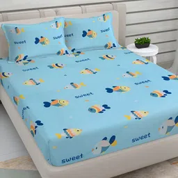 FABINALIV Blue & Orange Cartoon Characters 300 TC King Bedsheet with 2 Pillow Covers-image-80