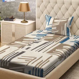 KLOTTHE Blue & Grey Printed 300 TC Single Bedsheet & Pillow Covers-picture-18