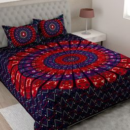 UNIQCHOICE Purple & Red Floral 144 TC King Bedsheet with 2 Pillow Covers-image-54