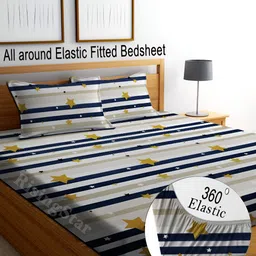 RISING STAR White & Black Ethnic Motifs 250 TC Fitted King Bedsheet with 2 Pillow Covers-12