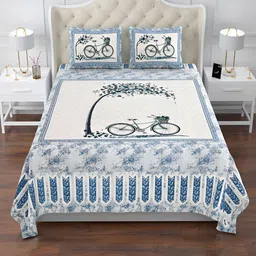 Kuber Industries Blue & Blue Floral 160 TC Cotton King Bedsheet with 2 Pillow Covers-image-93