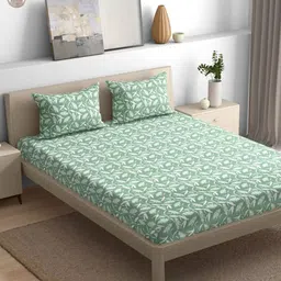 wakefit Hester Sea Green & White Floral Cotton 144 TC Queen Bedsheet With 2 Pillow Covers-picture-13