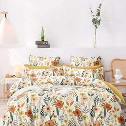 Bajo's Yellow & Orange Floral Cottn 350 TC King Bedsheet with 2 Pillow Covers-image-57