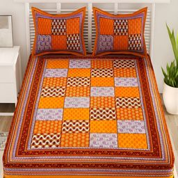 Aura Yellow & Purple Geometric Cotton 120 TC Queen Bedsheet with 2 Pillow Covers-image-31