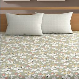 Bajo's Green & White Floral 350 TC King Bedsheet with 2 Pillow Covers-image-51