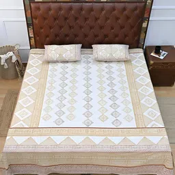 Art Avenue Brown & White Geometric 120 TC King Bedsheet with 2 Pillow Covers-image-50