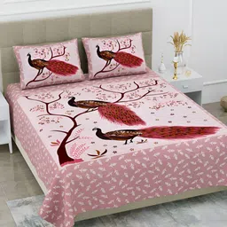 POORAK Pink & Brown Ethnic Motifs Printed 104 TC Cotton Queen Bedsheet Set-image-13