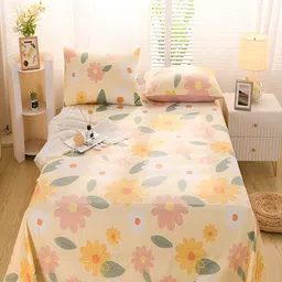 JC HOME Cream-Coloured Floral Cotton 220 TC Queen Bedsheet With 2 Pillow Covers-image-63