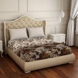 SPACES Brown & White Geometric 210 TC Fitted Pure Cotton King Bedsheet & 2 Pillow Covers-image-9