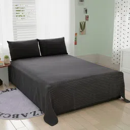 BELVOSTUM Black Striped 220 TC Cotton Microfiber Double King Bedsheet With 2 Pillow Covers-38