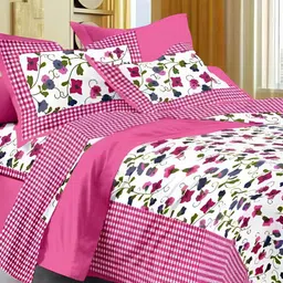POORAK Pink & White Floral 104 TC Cotton Queen Bedsheet With 2 Pillow Covers-picture-17