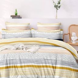 Bajo's White & Mustard Striped 350 TC Flat King Bedsheet with 2 Pillow Covers-image-21