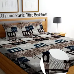 RISING STAR Grey & Black Ethnic Motifs 350 TC Fitted King Bedsheet with 2 Pillow Covers-image-17
