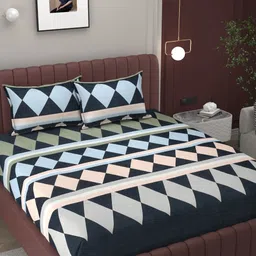 BELVOSTUM Blue & Grey Geometric 210 TC Cotton King Bedsheet with 2 Pillow Covers-image-25