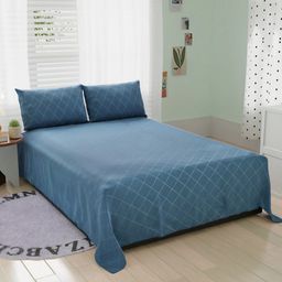 BELVOSTUM Burfi Style Blue 260 TC Microfiber Double King Bedsheet With 2 Pillow Covers-image-98
