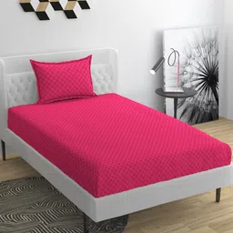 BELVOSTUM String Stone Magenta Checked 180 TC Cotton Single Bedsheet & Pillow Cover-picture-48