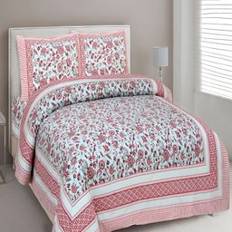 Aura Turquoise Blue & Pink Ethnic Motifs 180 TC Cotton King Bedsheet With 2 Pillow Covers-image-35